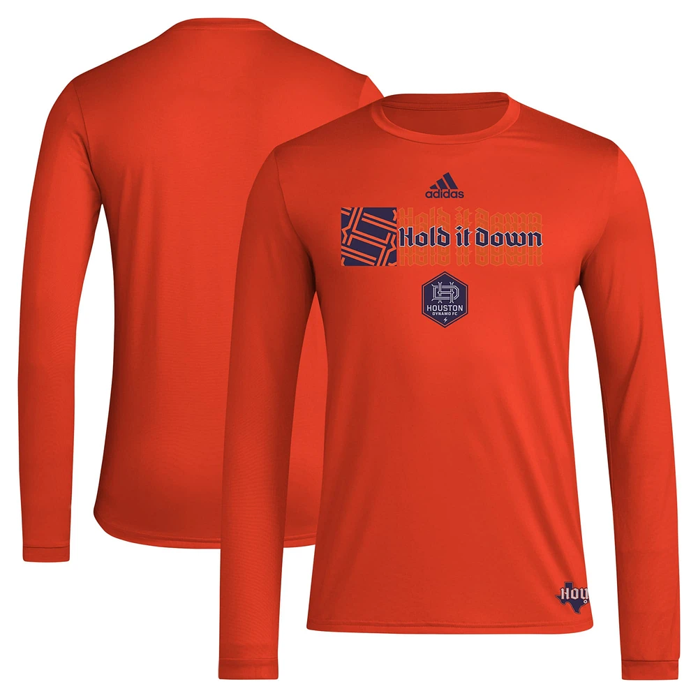 Men's adidas Orange Houston Dynamo FC 2024 Jersey Hook AEROREADY Long Sleeve T-Shirt