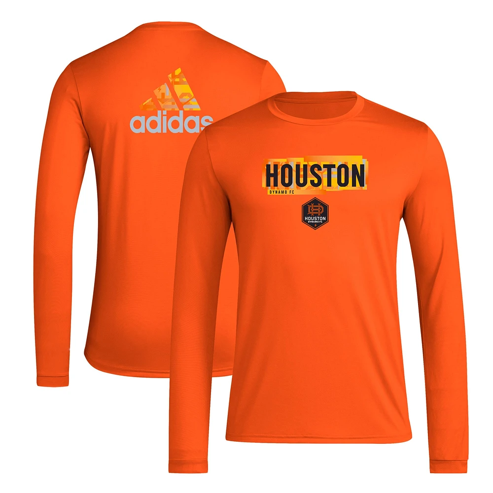 T-shirt orange à manches longues adidas Houston Dynamo FC Local Pop AEROREADY pour hommes