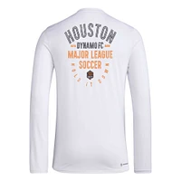 T-shirt adidas Houston Dynamo FC Local Stoic à manches longues pour hommes, blanc