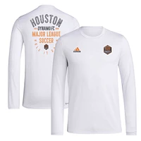 T-shirt adidas Houston Dynamo FC Local Stoic à manches longues pour hommes, blanc