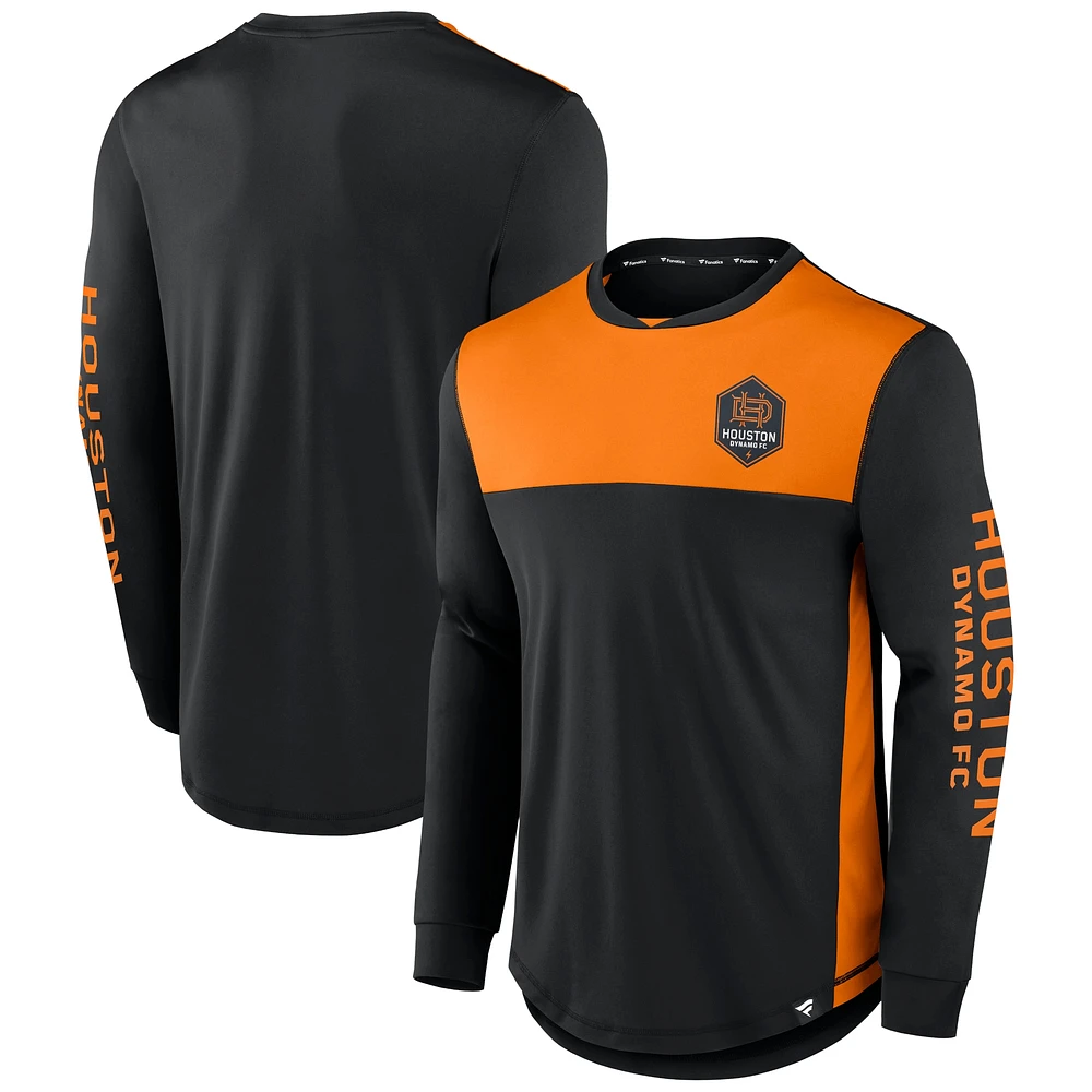 T-shirt à manches longues Fanatics pour hommes noir/orange Houston Dynamo FC Striker