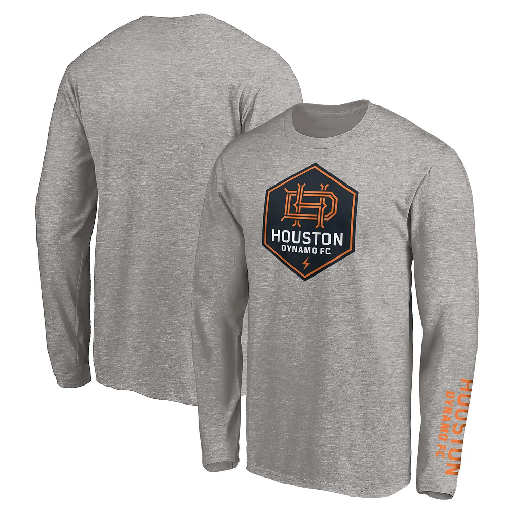 T-shirt à manches longues gris chiné Fanatics pour homme Houston Dynamo