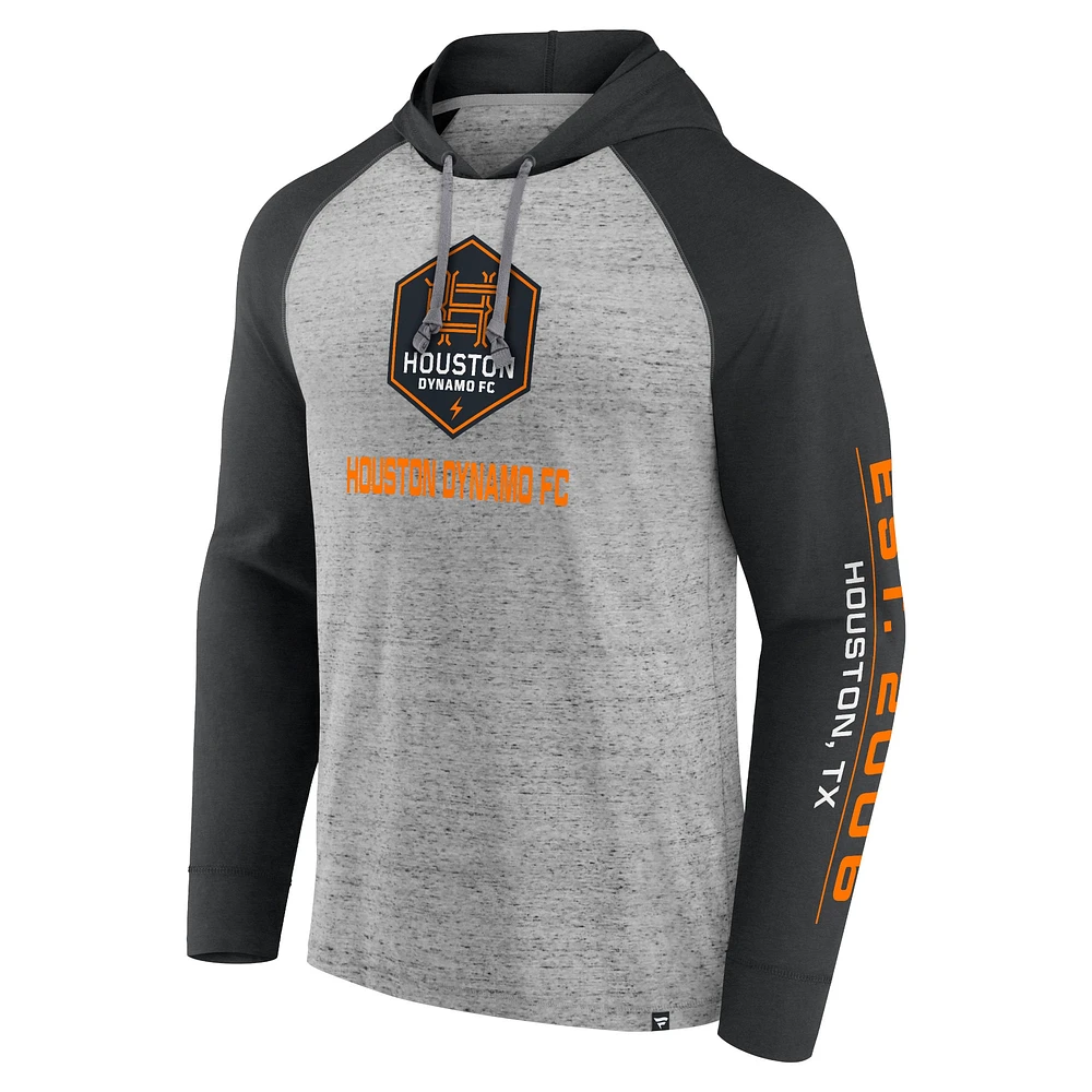 Men's Fanatics Steel Houston Dynamo FC Deflection Raglan Pullover Hoodie