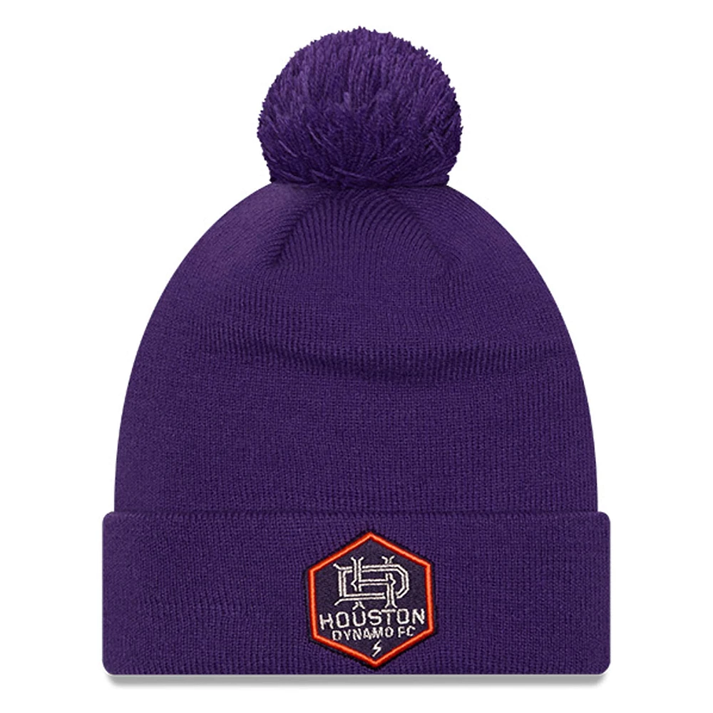 Bonnet en tricot violet avec revers à crochet et pompon pour homme New Era Houston Dynamo FC