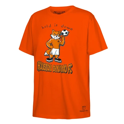 T-shirt orange mascotte Mitchell & Ness Houston Dynamo FC pour jeunes