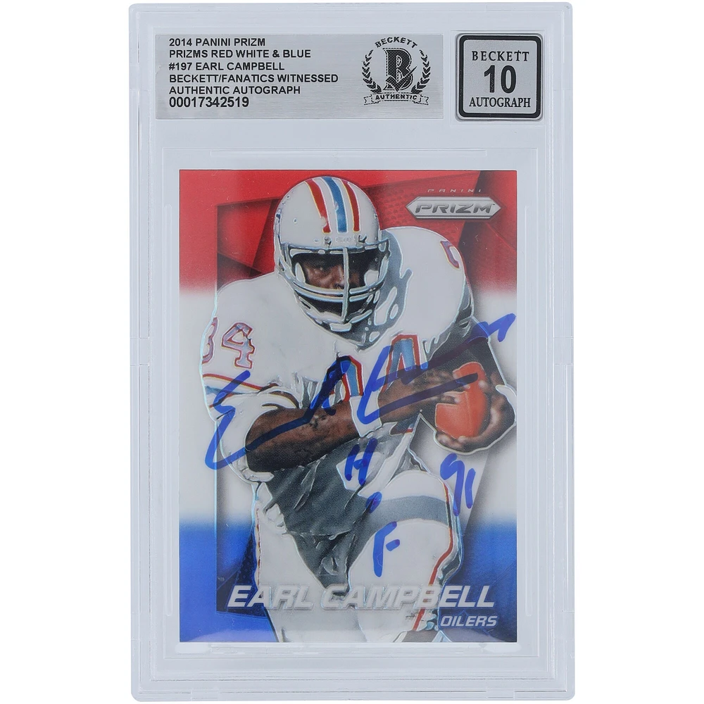 Earl Campbell Houston Oilers Autographed 2014 Panini Prizm #197 Beckett Fanatics Witnessed Authenticated 10 Card with "HOF 91" Inscription