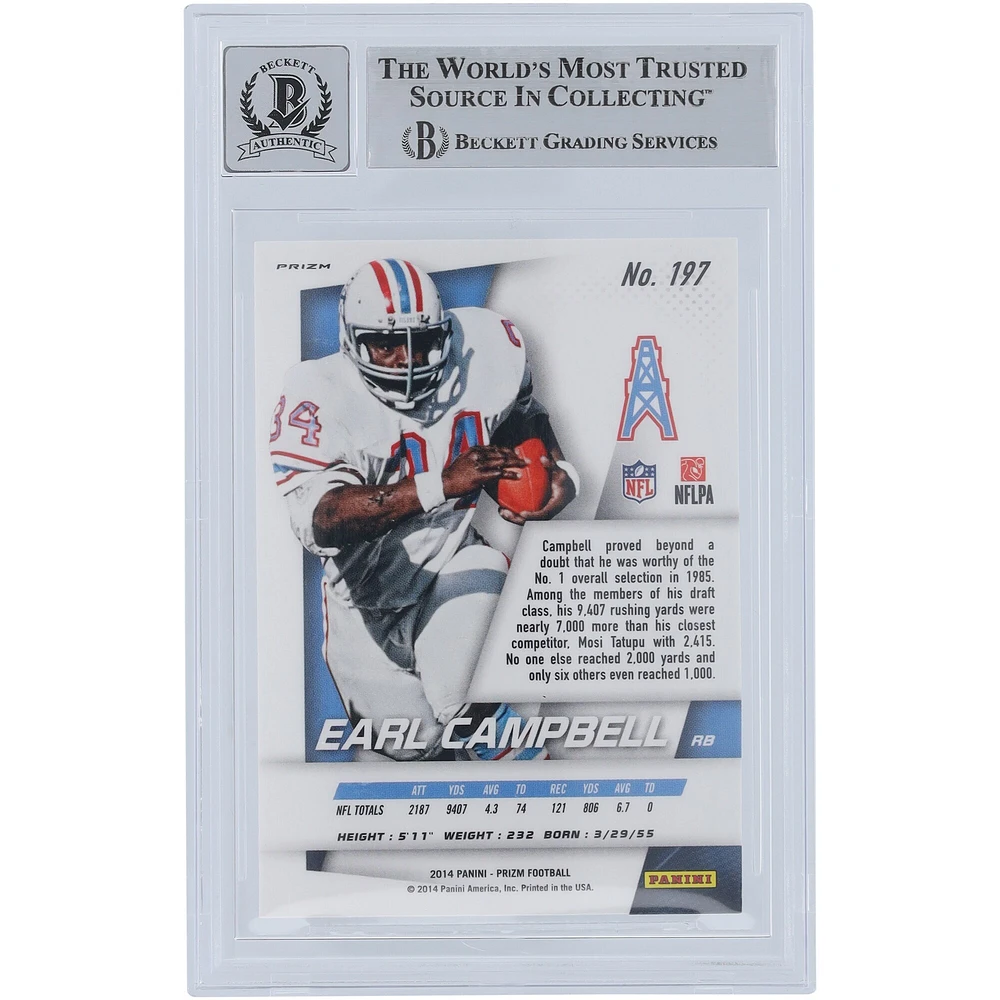 Earl Campbell Houston Oilers Autographed 2014 Panini Prizm #197 Beckett Fanatics Witnessed Authenticated 10 Card with "HOF 91" Inscription
