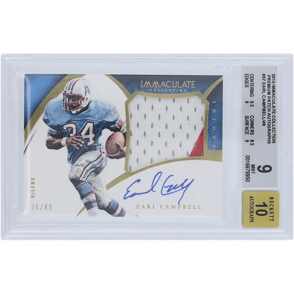 Earl Campbell Houston Oilers Autographed 2015 Panini Immaculate Collection Dual-Color Relic #PP-EC #26/49 BGS Authenticated 9/10 Card - 9.5,8.5,9,9 Subgrades