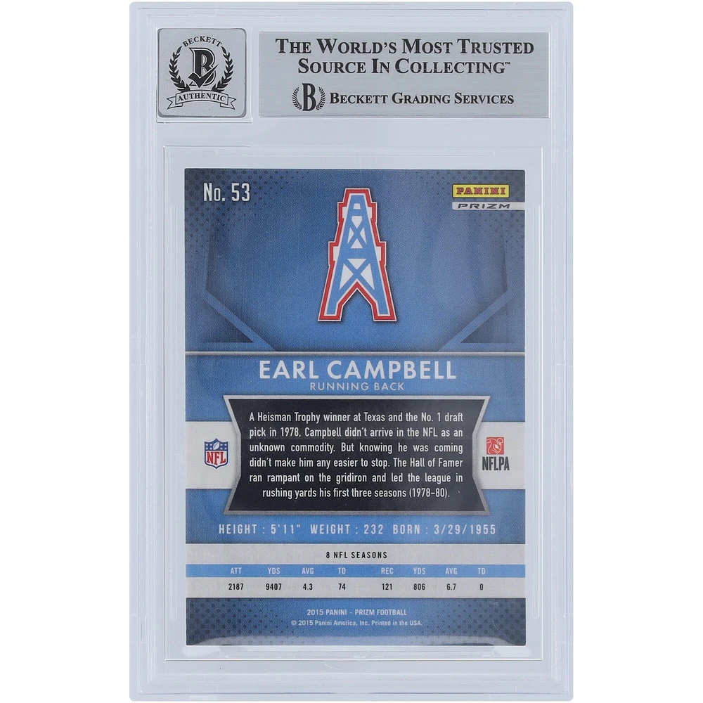 Earl Campbell Houston Oilers Autographed 2015 Panini Prizm Blue Prizm #53 Beckett Fanatics Witnessed Authenticated 9/10 Card with "HOF 91" Inscription