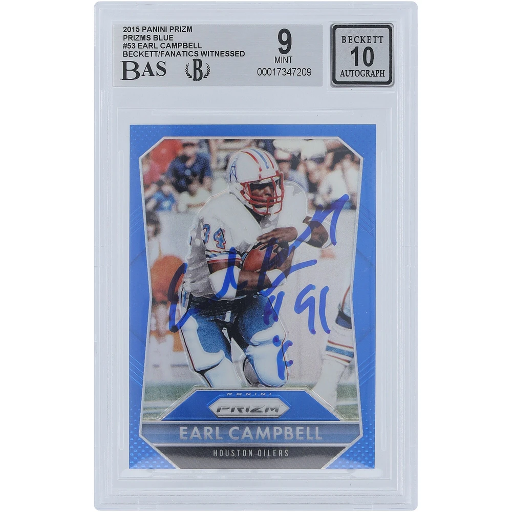 Earl Campbell Houston Oilers Autographed 2015 Panini Prizm Blue Prizm #53 Beckett Fanatics Witnessed Authenticated 9/10 Card with "HOF 91" Inscription