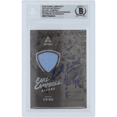 Earl Campbell Houston Oilers Autographed 2018 Panini Luminance Vintage Materials Relic #5 Beckett Fanatics Witnessed Authenticated 10 Card with "HOF 91" Inscription