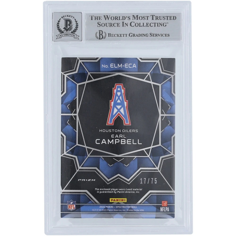 Earl Campbell Houston Oilers Autographed 2022 Panini Spectra Epic Legends Materials Hyper Relic #ELM-ECA #/75 Beckett Fanatics Witnessed Authenticated 10 Card with "HOF 91" Inscription