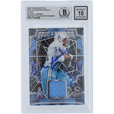 Earl Campbell Houston Oilers Autographed 2022 Panini Spectra Epic Legends Materials Hyper Relic #ELM-ECA #/75 Beckett Fanatics Witnessed Authenticated 10 Card with "HOF 91" Inscription