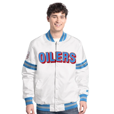 Veste universitaire à boutons-pression vintage Scout des Oilers de Houston pour homme, blanche