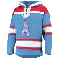 Men's '47 Powder Blue/Red Houston Oilers Lacer V-Neck Pullover Hoodie