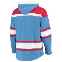 Men's '47 Powder Blue/Red Houston Oilers Lacer V-Neck Pullover Hoodie