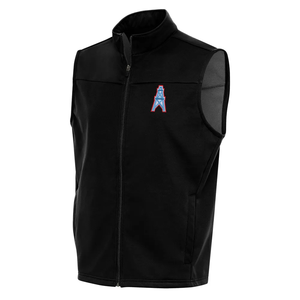 Men's Houston Oilers Antigua Black Team Logo Throwback Links Golf Full-Zip  Vest