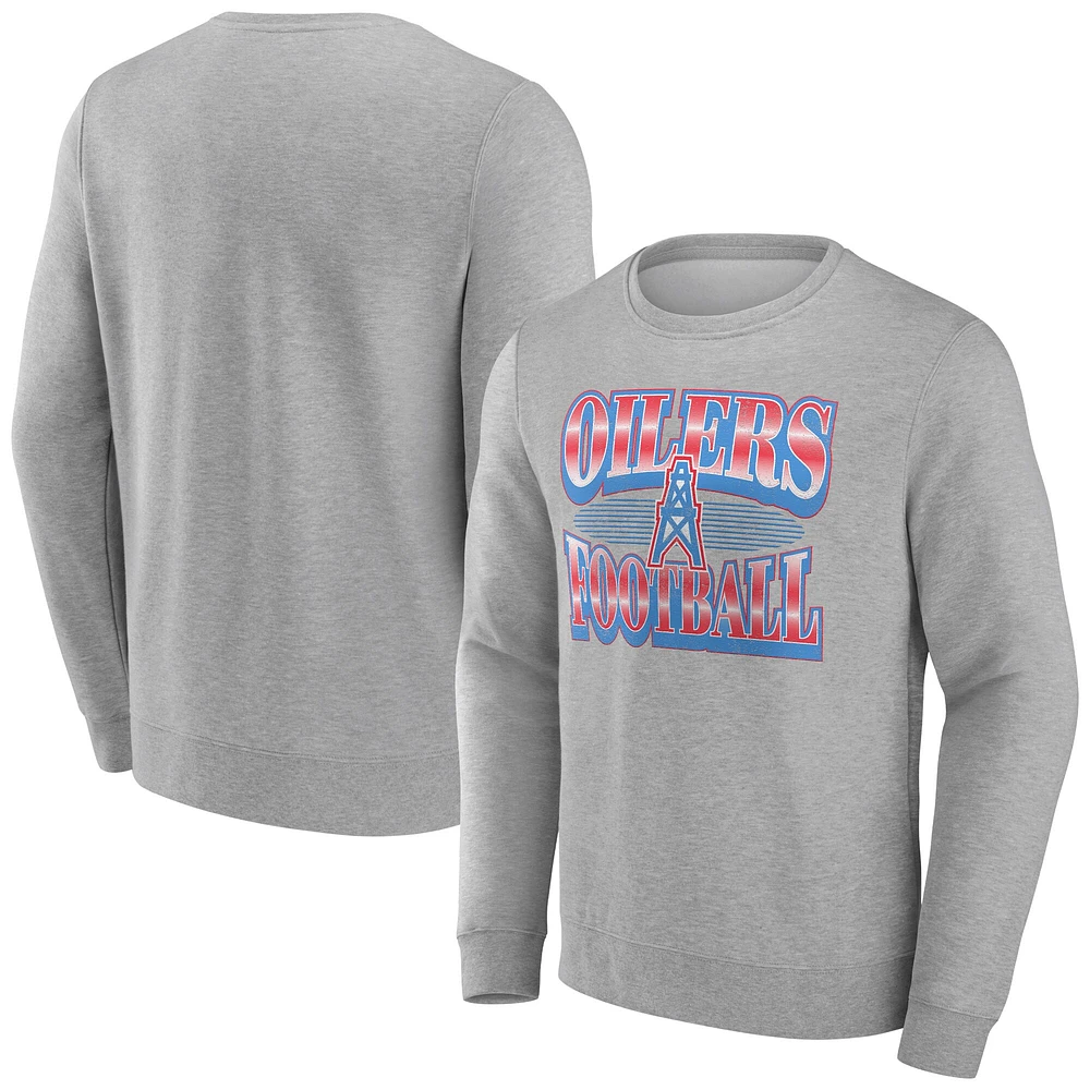 Men's Fanatics Heather Gray Houston Oilers Chance Throwback Fleece Pullover Sweatshirt