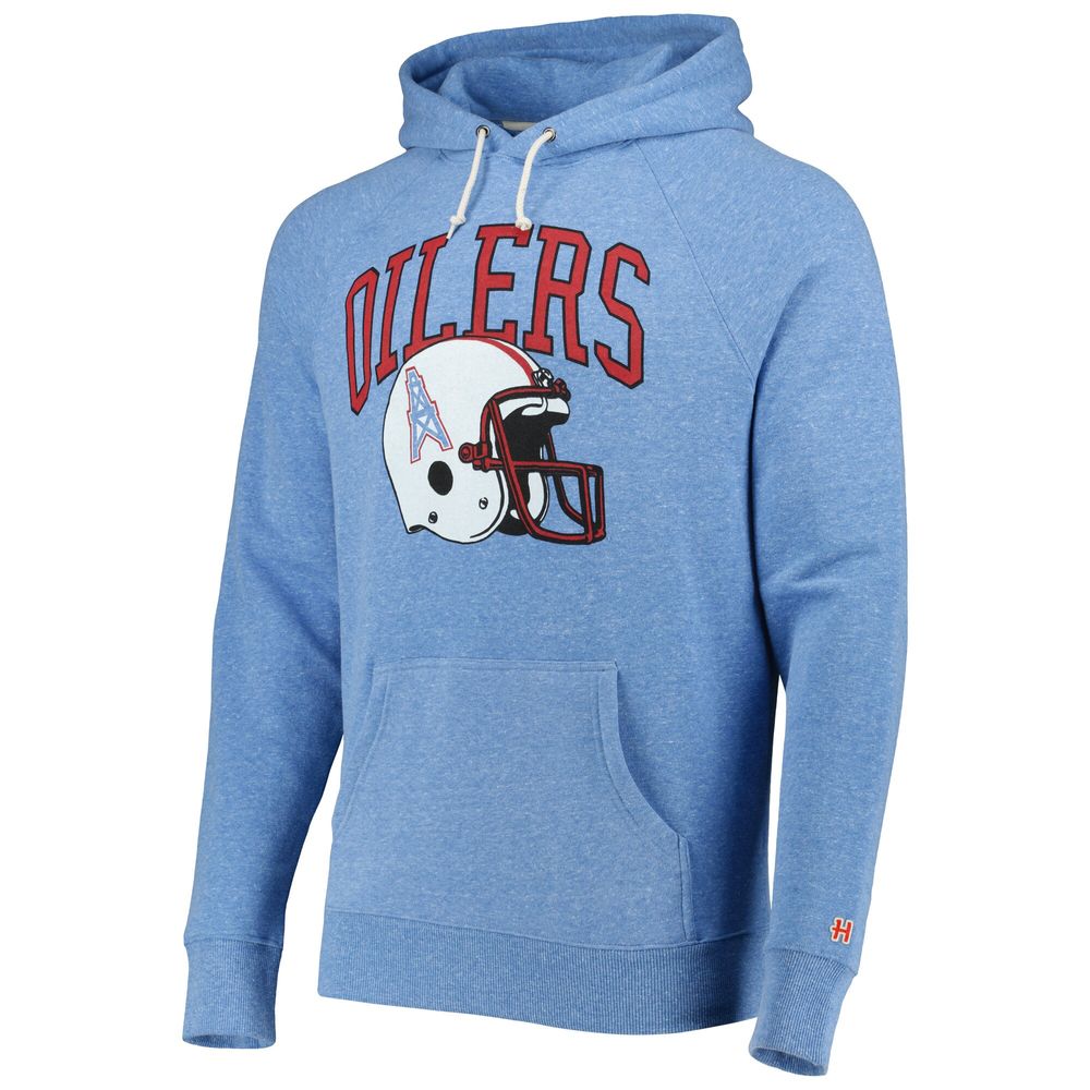 Men's Homage Light Blue Houston Oilers Gridiron Classics Retro Helmet Tri-Blend Raglan Pullover Hoodie