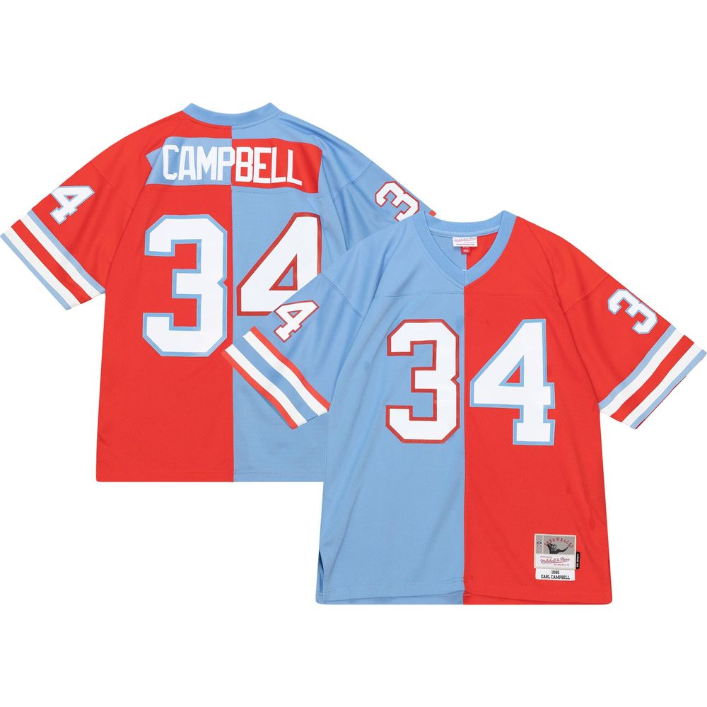 Mitchell & Ness Men's Mitchell & Ness Earl Campbell Light Blue/Red Houston  Oilers Big Tall Gridiron Classics Split Legacy Retired Player Replica  Jersey