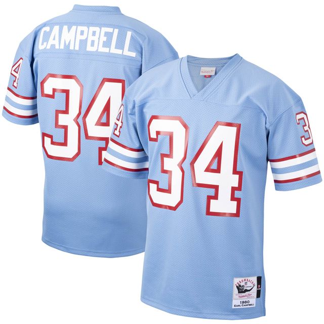 Maillot de joueur retraité authentique Throwback des Houston Oilers Mitchell & Ness Earl Campbell bleu clair pour hommes