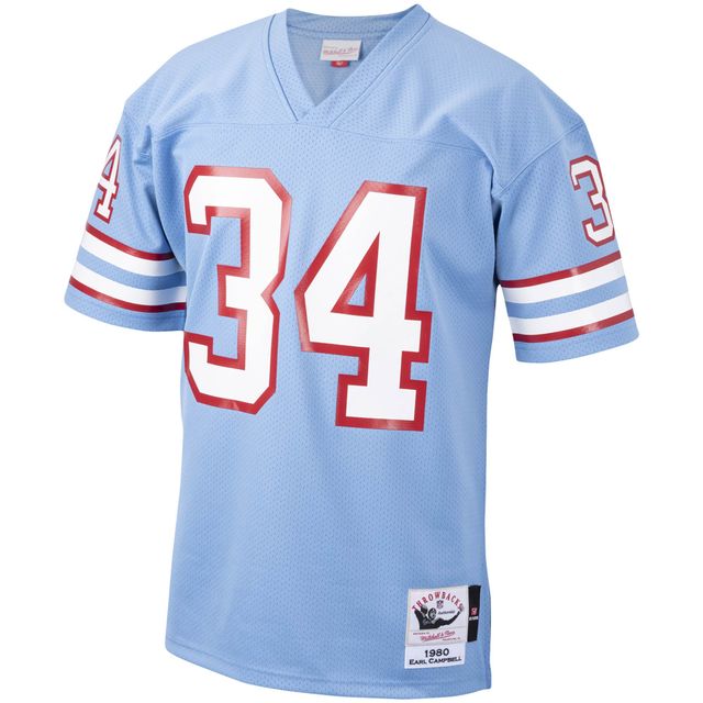 Maillot de joueur retraité authentique Throwback des Houston Oilers Mitchell & Ness Earl Campbell bleu clair pour hommes