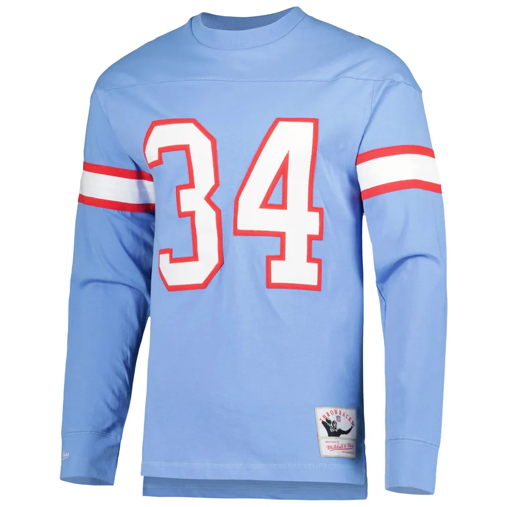 Mitchell & Ness Earl Campbell bleu clair Houston Oilers 1984 nom et numéro du joueur retraité T-shirt à manches longues