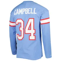 Mitchell & Ness Earl Campbell bleu clair Houston Oilers 1984 nom et numéro du joueur retraité T-shirt à manches longues