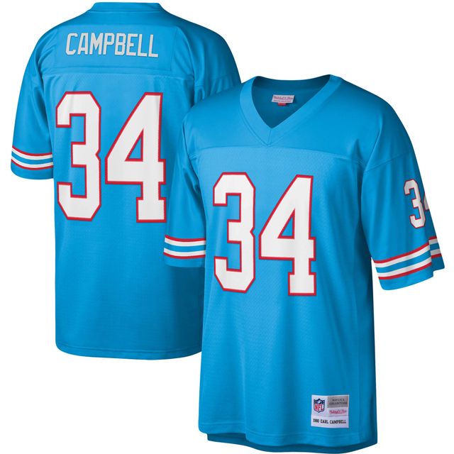 Maillot Homme Mitchell & Ness Earl Campbell Bleu Clair Houston Oilers Legacy Replica