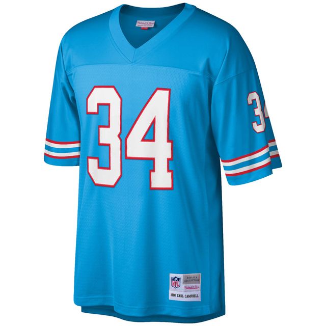 Maillot Homme Mitchell & Ness Earl Campbell Bleu Clair Houston Oilers Legacy Replica