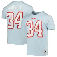 Men's Mitchell & Ness Earl Campbell Light Blue Houston Oilers Retired Player Logo Name Number T-Shirt