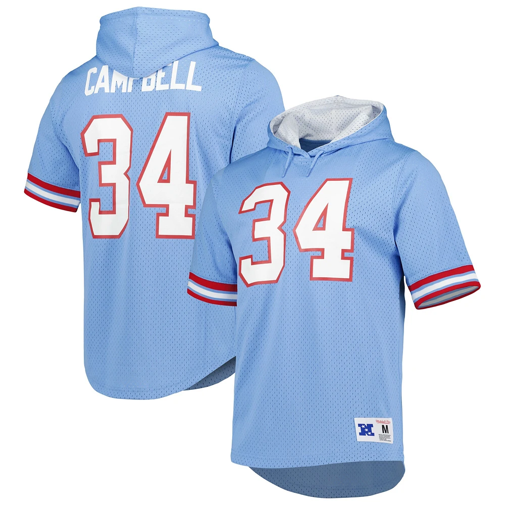 Men's Mitchell & Ness Earl Campbell Light Blue Houston Oilers Retired Player Mesh Name Number Hoodie T-Shirt