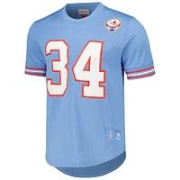 Haut en maille avec nom et numéro du joueur à la retraite Mitchell & Ness Earl Campbell bleu clair des Houston Oilers pour homme