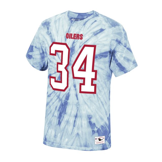 Men's Mitchell Ness Earl Campbell Light Blue Houston Oilers Tie-Dye Retired  Player Name Number T-Shirt