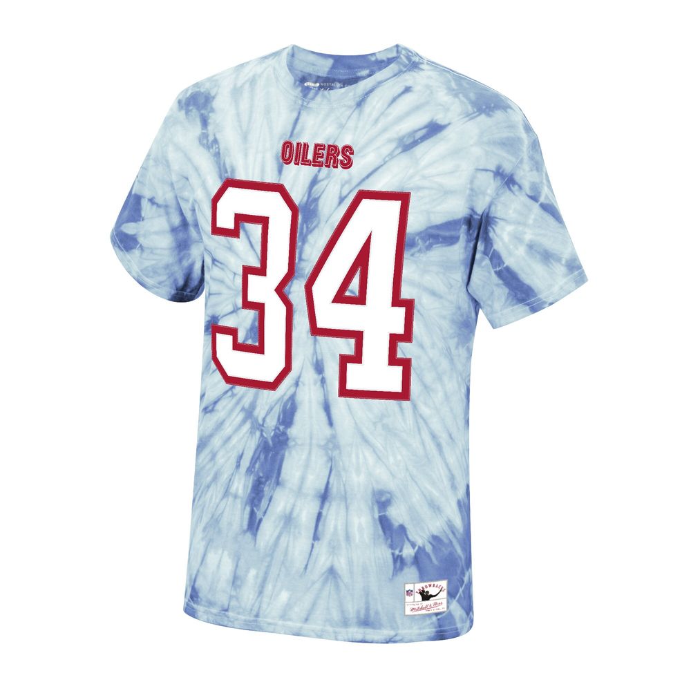 Men's Mitchell & Ness Earl Campbell Light Blue Houston Oilers Tie-Dye Retired Player Name Number T-Shirt