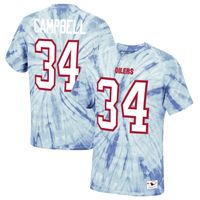 Men's Mitchell & Ness Earl Campbell Light Blue Houston Oilers Tie-Dye Retired Player Name Number T-Shirt