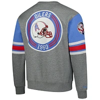 Men's Mitchell & Ness Heather Gray Houston Oilers All Over 4.0 Vintage Logo Pullover Sweatshirt