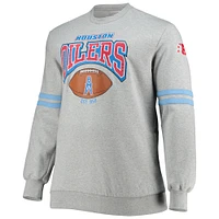Men's Mitchell & Ness Heathered Gray Houston Oilers Big Tall Gridiron Classics Allover Print Pullover Sweatshirt