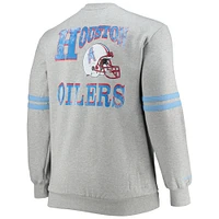 Men's Mitchell & Ness Heathered Gray Houston Oilers Big Tall Gridiron Classics Allover Print Pullover Sweatshirt