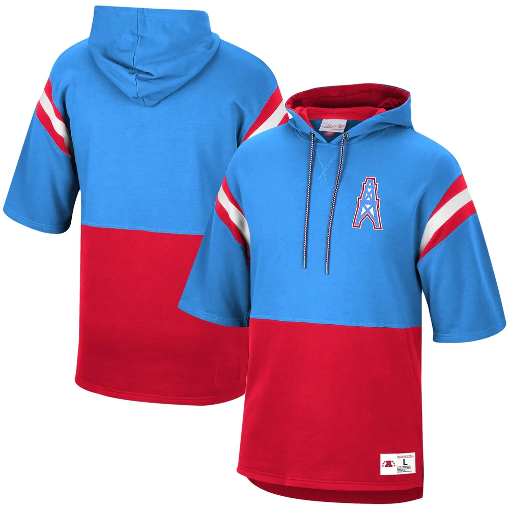 Mitchell & Ness Men's Mitchell & Ness Neon Light Blue/Red Houston Oilers  Gridiron Classics Historic Logo Training Room Half-Sleeve Pullover Hoodie