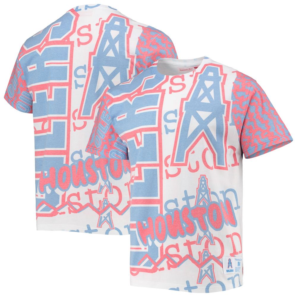 Men's Mitchell & Ness White Houston Oilers Jumbotron 2.0 Sublimated T-Shirt