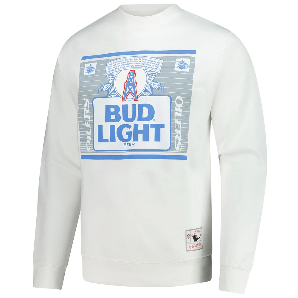 Men's Mitchell & Ness x Bud Light White Houston Oilers The Crest Pullover Sweatshirt