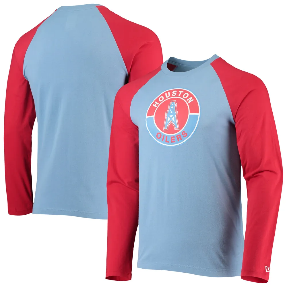 Houston Oilers New Era League Raglan Throwback Long Sleeve T-Shirt - Light  Blue/Red