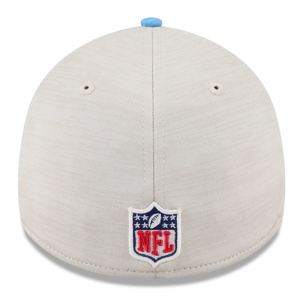 Men's New Era Stone/Light Blue Houston Oilers 2024 Sideline Gridiron Classics 39THIRTY Flex Hat