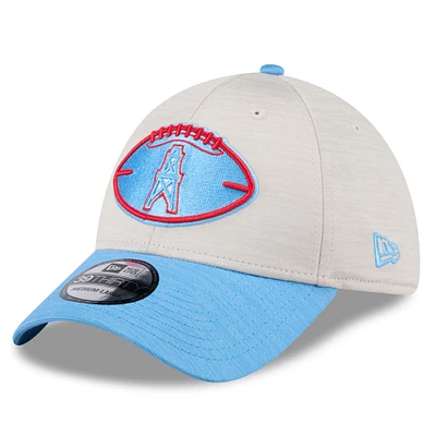 Men's New Era Stone/Light Blue Houston Oilers 2024 Sideline Gridiron Classics 39THIRTY Flex Hat