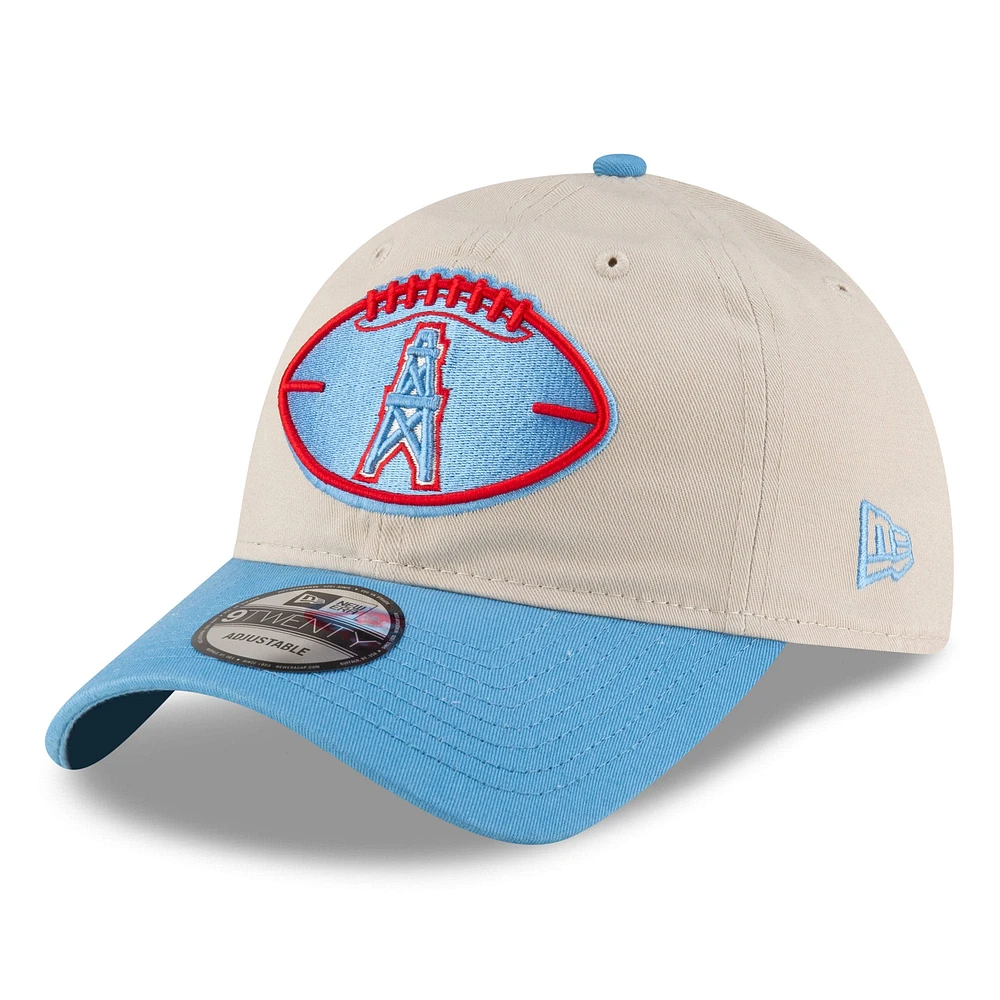 Men's New Era Stone/Light Blue Houston Oilers 2024 Sideline Historic 9TWENTY Adjustable Hat