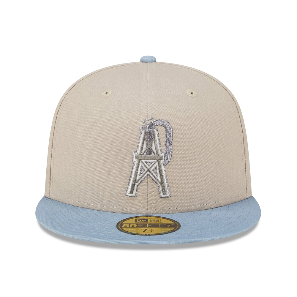 Men's New Era Stone/Light Blue Houston Oilers City Originals Lifestyle Two-Tone 59FIFTY Fitted Hat