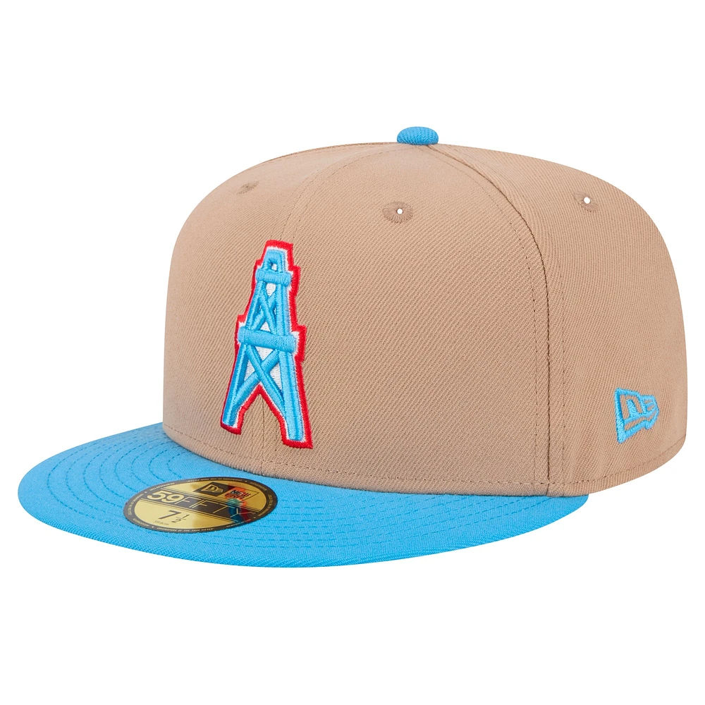 Men's New Era Tan Houston Oilers Gridiron Classics Throwback Logo Main 59FIFTY Fitted Hat