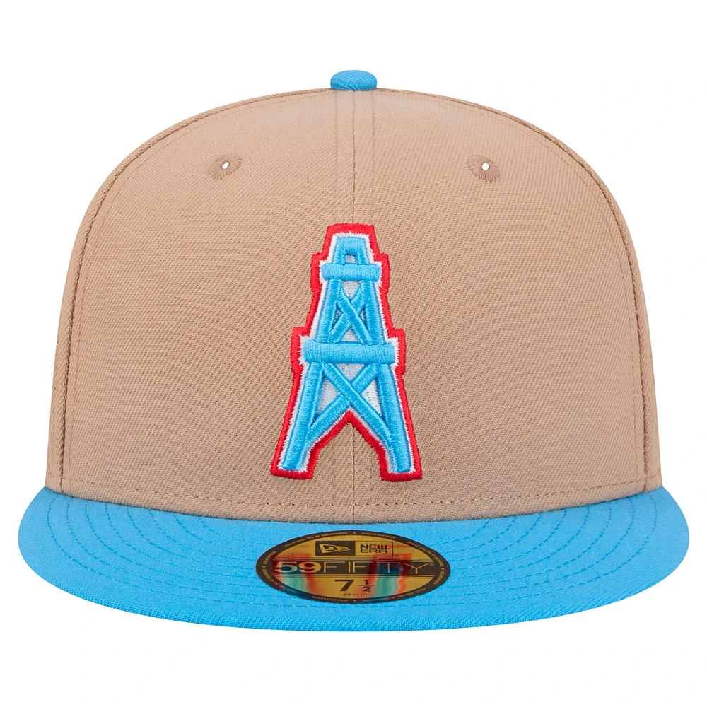 Men's New Era Tan Houston Oilers Gridiron Classics Throwback Logo Main 59FIFTY Fitted Hat