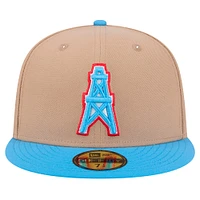 Men's New Era Tan Houston Oilers Gridiron Classics Throwback Logo Main 59FIFTY Fitted Hat